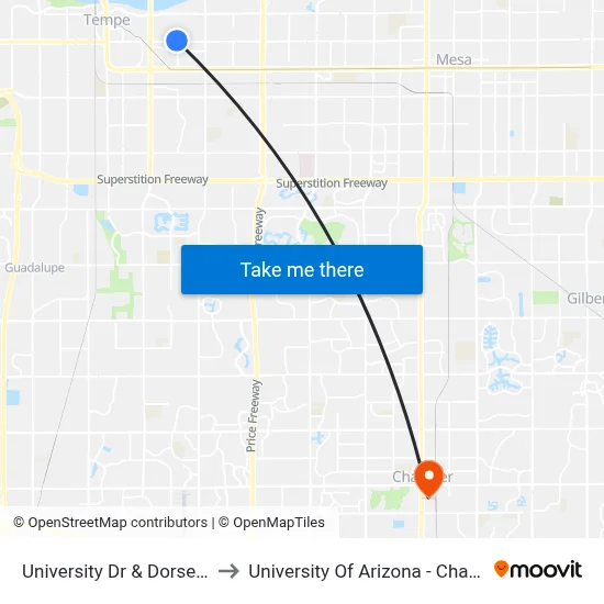 University Dr & Dorsey Ln to University Of Arizona - Chandler map