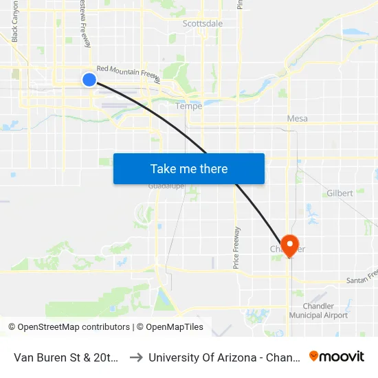 Van Buren St & 20th St to University Of Arizona - Chandler map