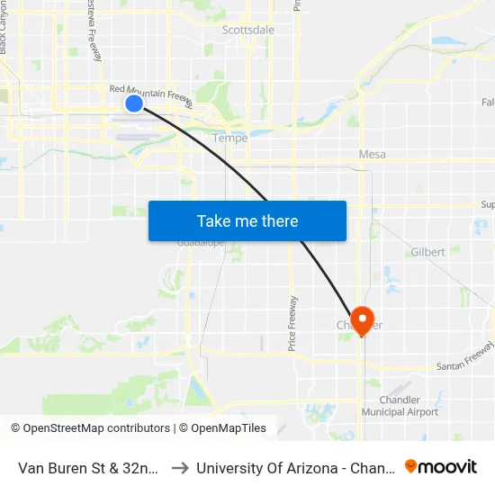 Van Buren St & 32nd St to University Of Arizona - Chandler map