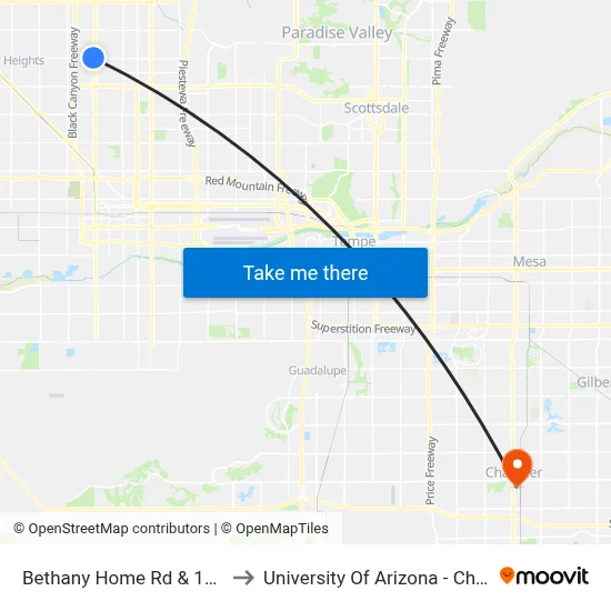 Bethany Home Rd & 19th Av to University Of Arizona - Chandler map