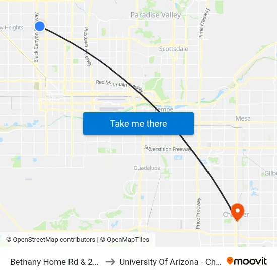 Bethany Home Rd & 23rd Av to University Of Arizona - Chandler map