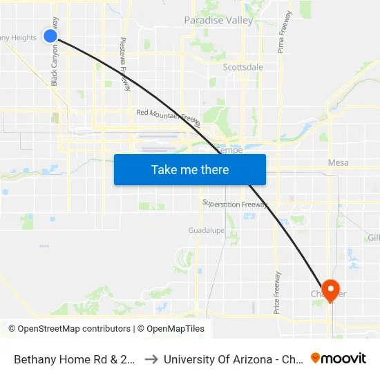 Bethany Home Rd & 27th Av to University Of Arizona - Chandler map