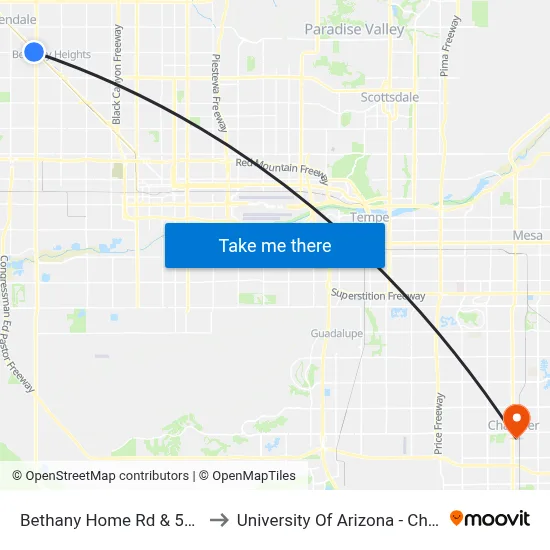 Bethany Home Rd & 51st Av to University Of Arizona - Chandler map
