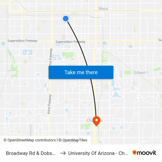 Broadway Rd & Dobson Rd to University Of Arizona - Chandler map