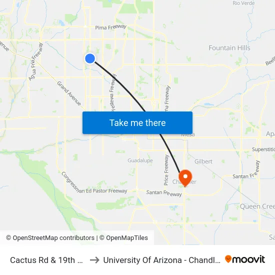 Cactus Rd & 19th Av to University Of Arizona - Chandler map