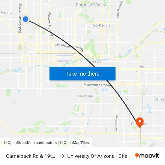 Camelback Rd & 19th Av to University Of Arizona - Chandler map