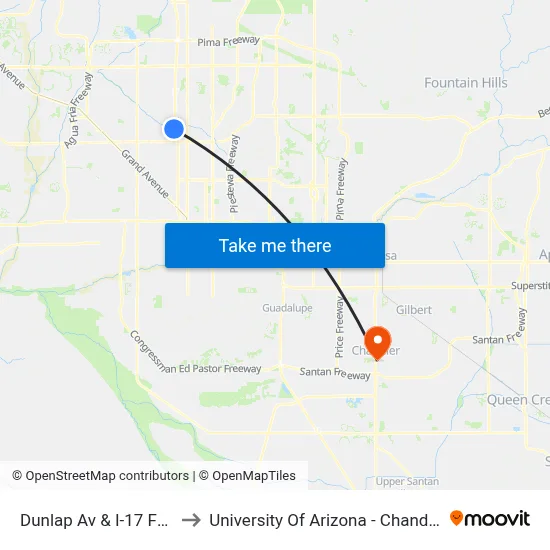 Dunlap Av & I-17 Fwy to University Of Arizona - Chandler map