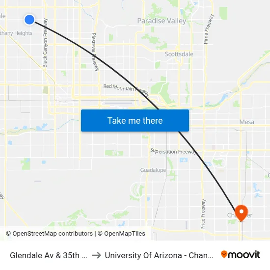 Glendale Av & 35th Av to University Of Arizona - Chandler map