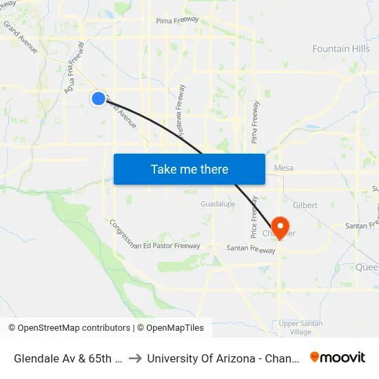 Glendale Av & 65th Av to University Of Arizona - Chandler map