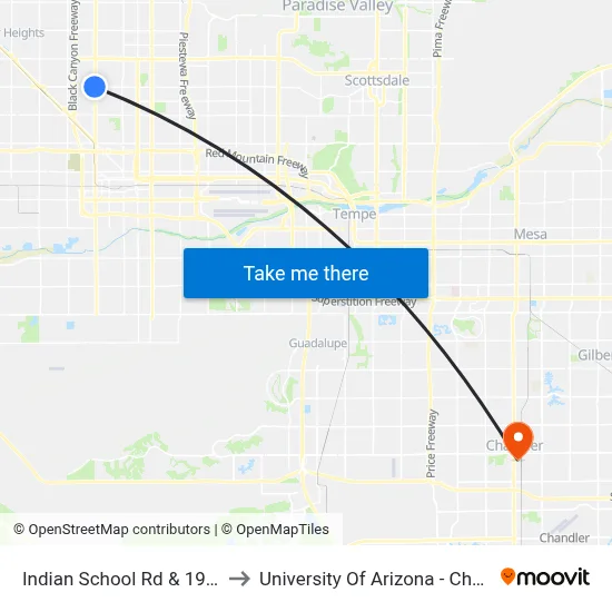 Indian School Rd & 19th Av to University Of Arizona - Chandler map