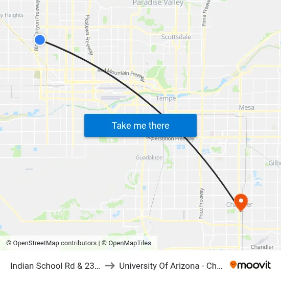 Indian School Rd & 23rd Av to University Of Arizona - Chandler map
