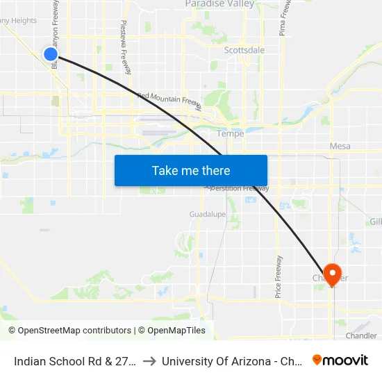 Indian School Rd & 27th Av to University Of Arizona - Chandler map
