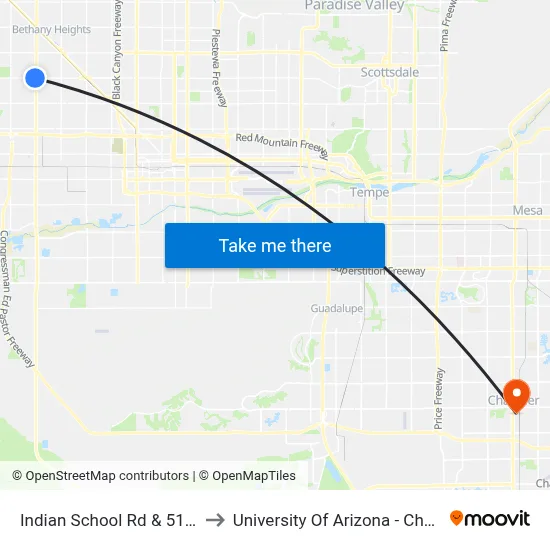 Indian School Rd & 51st Av to University Of Arizona - Chandler map