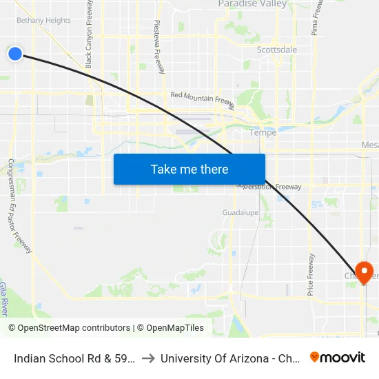 Indian School Rd & 59th Av to University Of Arizona - Chandler map