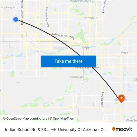 Indian School Rd & 33rd Av to University Of Arizona - Chandler map