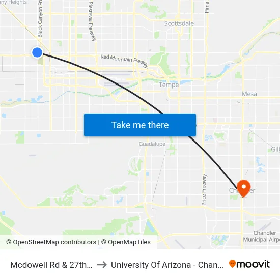 Mcdowell Rd & 27th Av to University Of Arizona - Chandler map