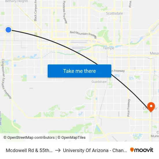 Mcdowell Rd & 55th Av to University Of Arizona - Chandler map