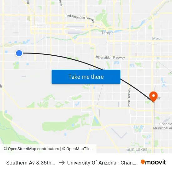 Southern Av & 35th Av to University Of Arizona - Chandler map