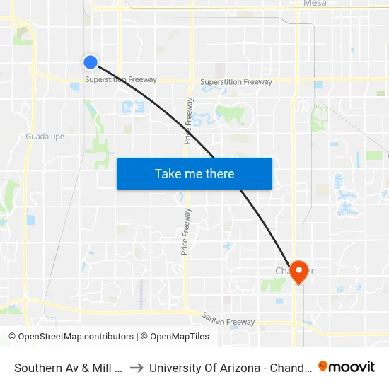Southern Av & Mill Av to University Of Arizona - Chandler map