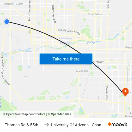 Thomas Rd & 55th Av to University Of Arizona - Chandler map