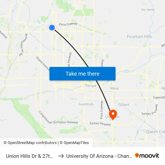 Union Hills Dr & 27th Av to University Of Arizona - Chandler map