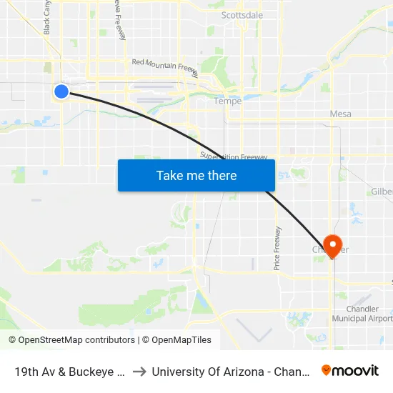 19th Av & Buckeye Rd to University Of Arizona - Chandler map
