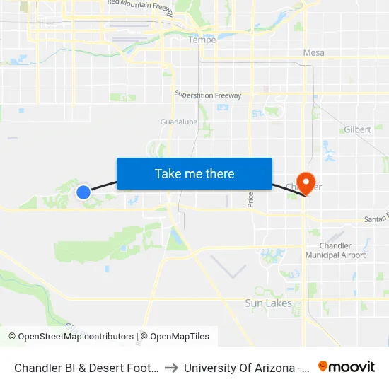 Chandler Bl & Desert Foothills Pkwy to University Of Arizona - Chandler map