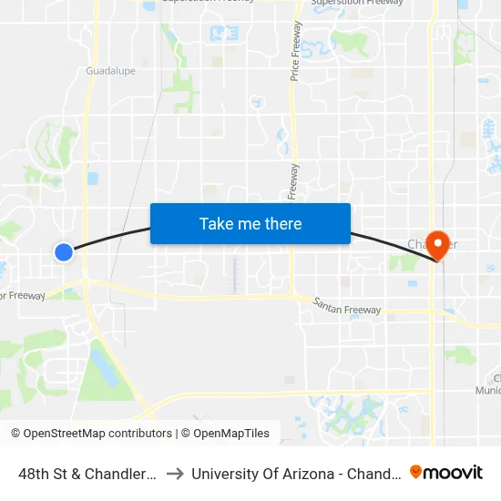 48th St & Chandler Bl to University Of Arizona - Chandler map