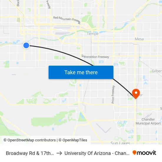 Broadway Rd & 17th Av to University Of Arizona - Chandler map