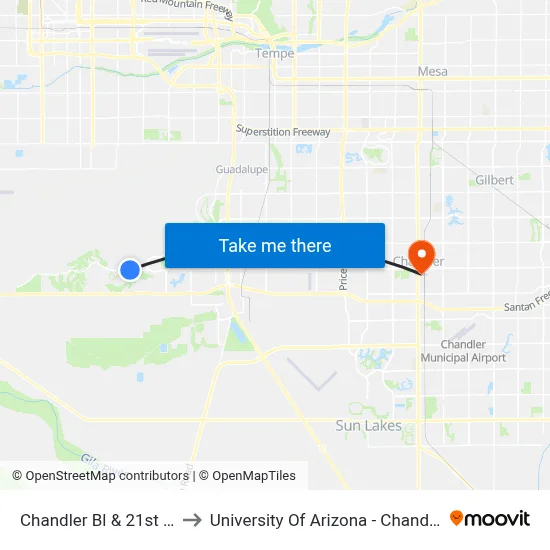 Chandler Bl & 21st St to University Of Arizona - Chandler map