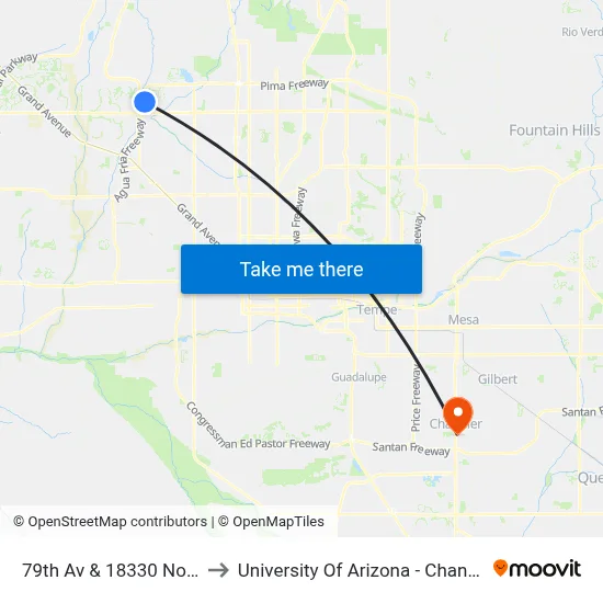 79th Av & 18330 North to University Of Arizona - Chandler map