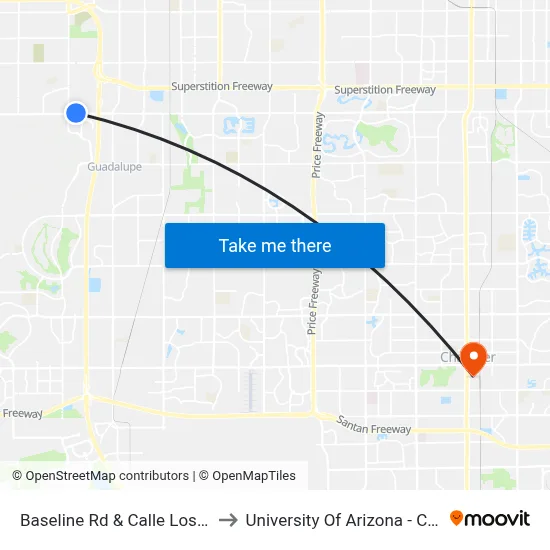 Baseline Rd & Calle Los Cerros to University Of Arizona - Chandler map