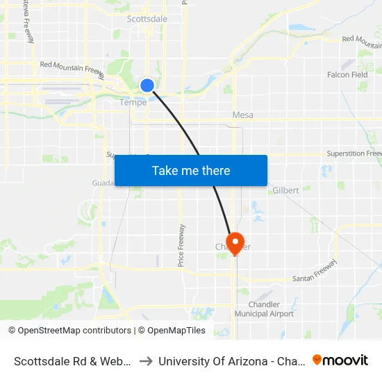 Scottsdale Rd & Weber Dr to University Of Arizona - Chandler map