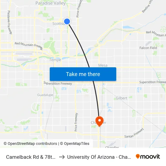 Camelback Rd & 78th St to University Of Arizona - Chandler map