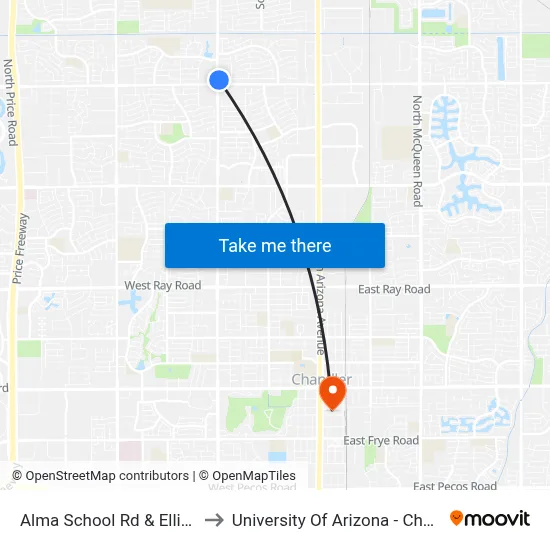 Alma School Rd & Elliot Rd to University Of Arizona - Chandler map