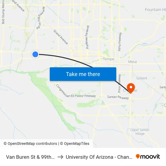 Van Buren St & 99th Av to University Of Arizona - Chandler map