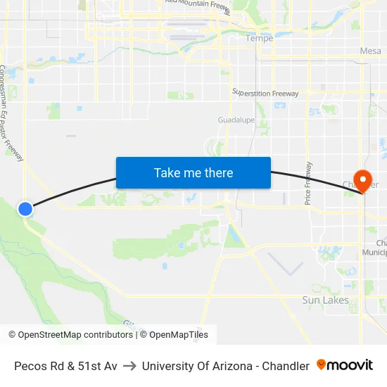Pecos Rd & 51st Av to University Of Arizona - Chandler map