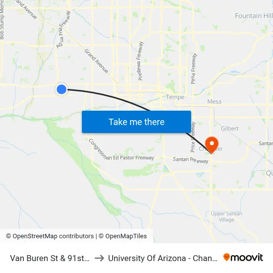 Van Buren St & 91st Av to University Of Arizona - Chandler map