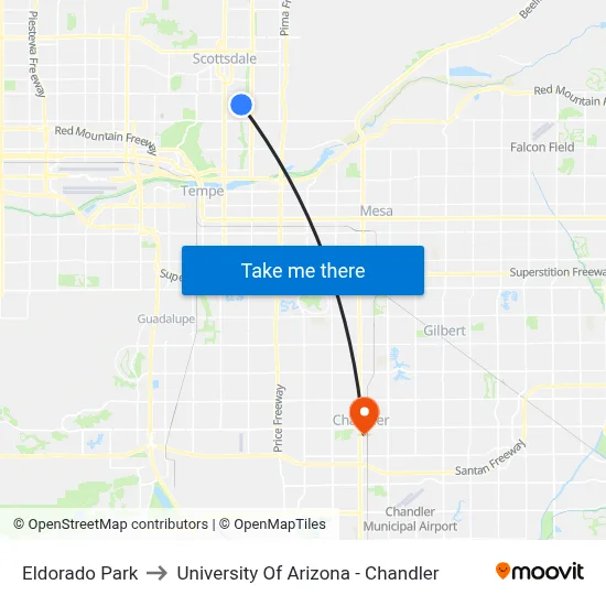 Eldorado Park to University Of Arizona - Chandler map