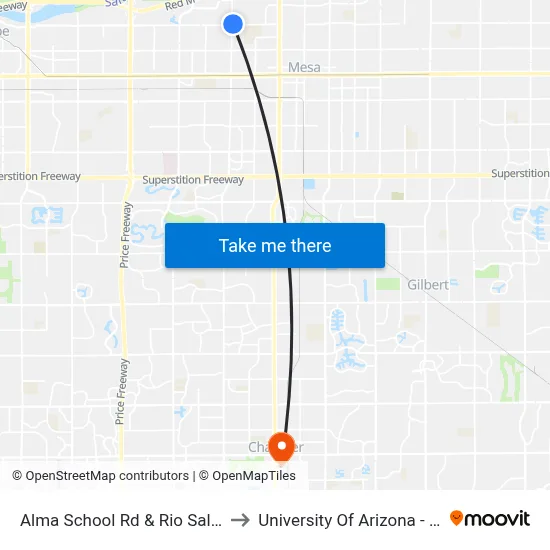 Alma School Rd & Rio Salado Pkwy to University Of Arizona - Chandler map