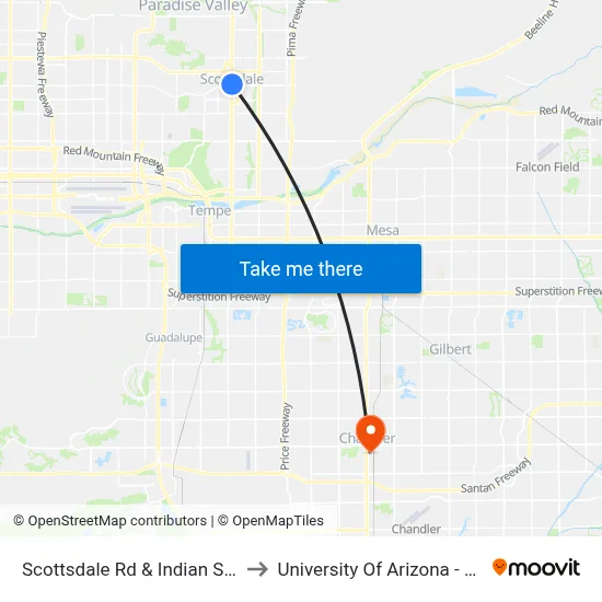 Scottsdale Rd & Indian School Rd to University Of Arizona - Chandler map