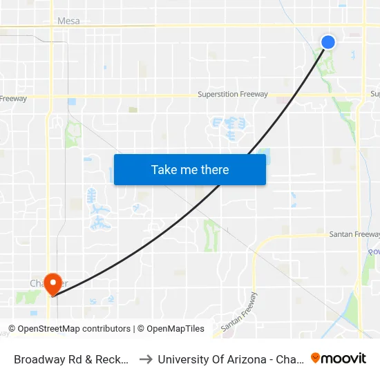 Broadway Rd & Recker Rd to University Of Arizona - Chandler map