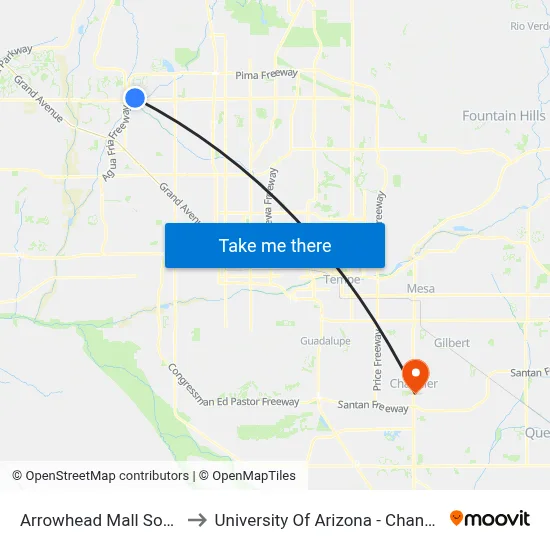 Arrowhead Mall South to University Of Arizona - Chandler map