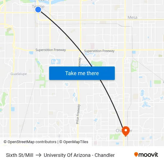 Sixth St/Mill to University Of Arizona - Chandler map