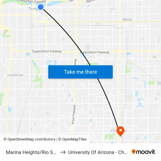 Marina Heights/Rio Salado to University Of Arizona - Chandler map