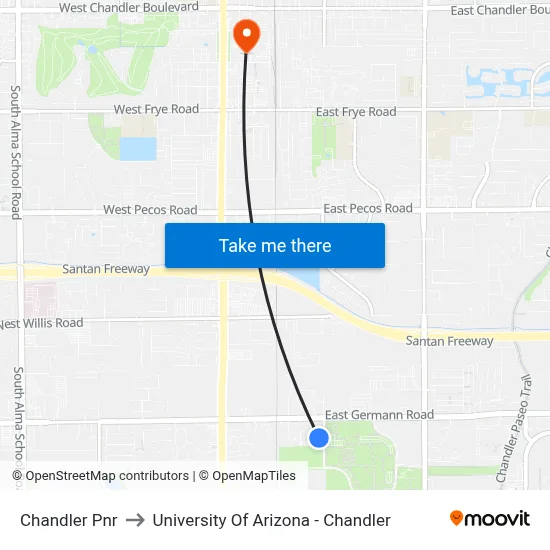 Chandler Pnr to University Of Arizona - Chandler map