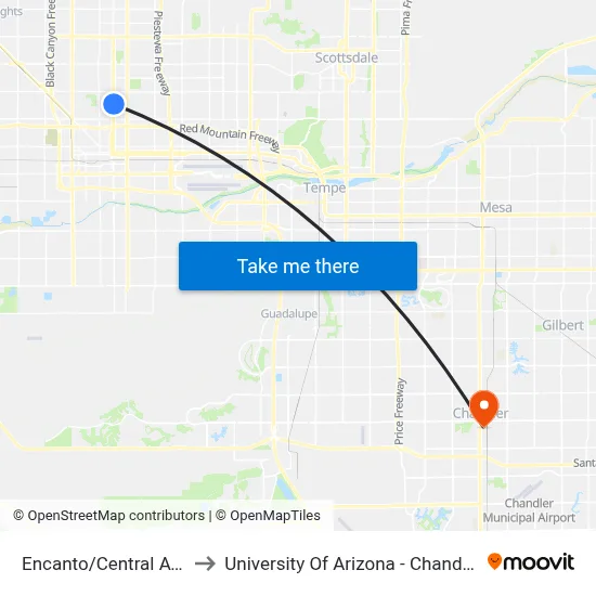 Encanto/Central Ave to University Of Arizona - Chandler map