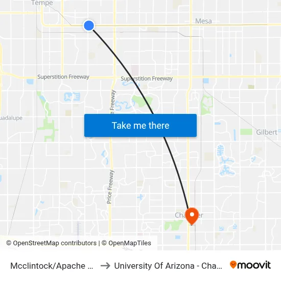 Mcclintock/Apache Blvd to University Of Arizona - Chandler map