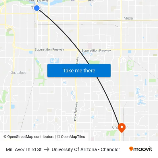 Mill Ave/Third St to University Of Arizona - Chandler map
