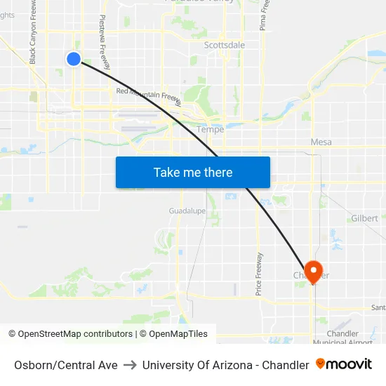 Osborn/Central Ave to University Of Arizona - Chandler map